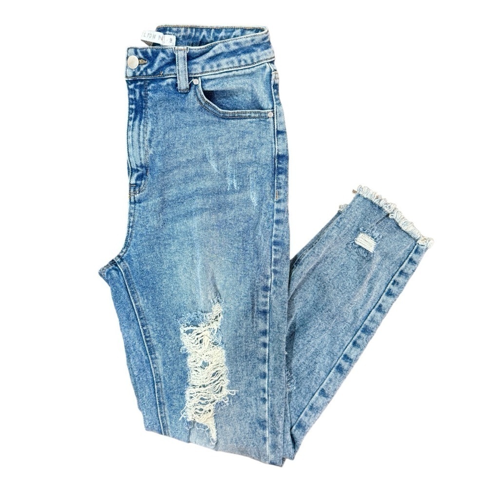 Tinseltown Acid Wash Blue Distressed Mom High Rise Straight Leg Jeans Size 9